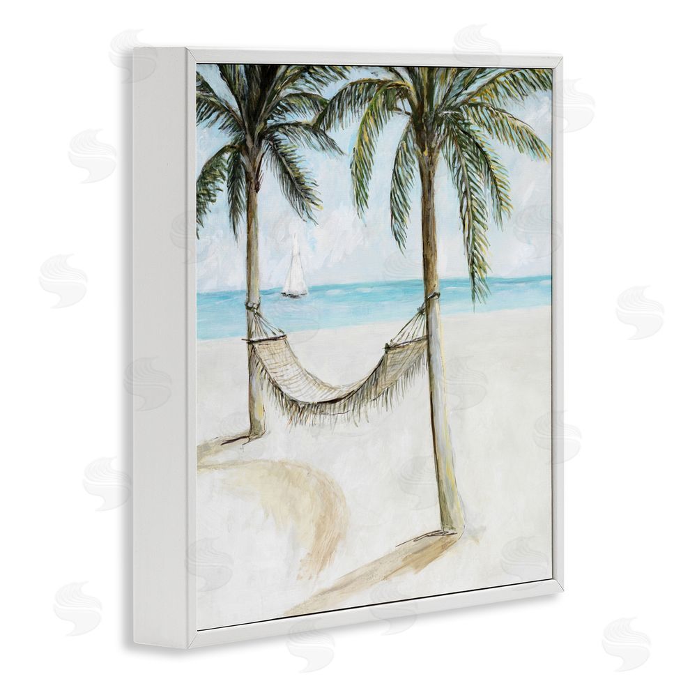 Sundance Graphics Beach Hammock Coastal Scene White Framed Giclee Wall Art Print