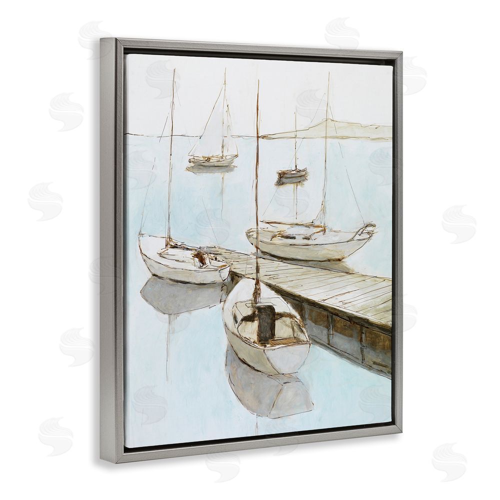 Sundance Graphics Docked Sails Coastal Scene Gray Floating Frame Canvas Wall Art Print