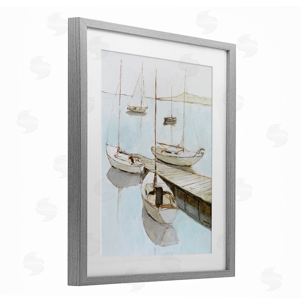 Sundance Graphics Docked Sails Coastal Scene Gray Framed Print Under Glass Wall Art