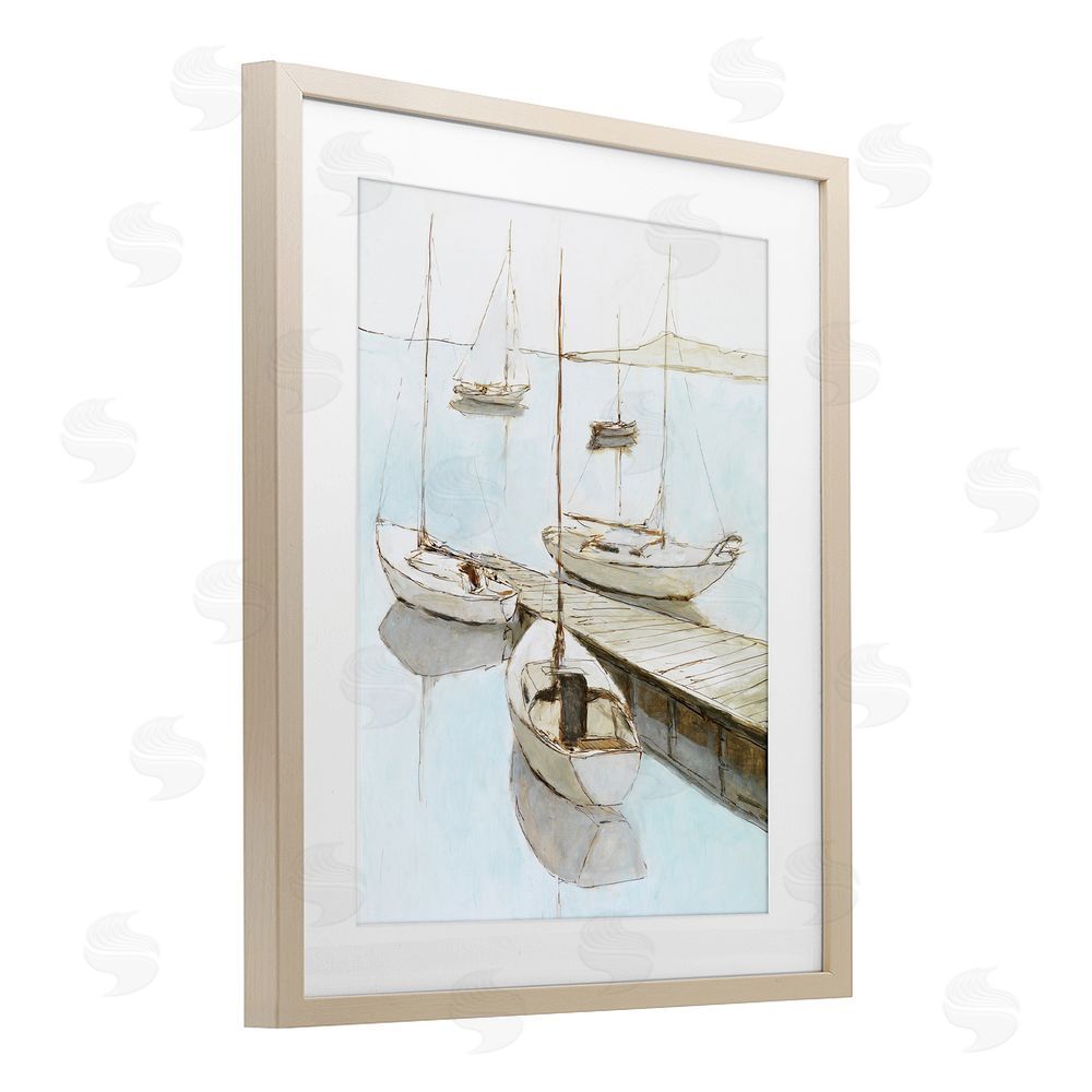 Sundance Graphics Docked Sails Coastal Scene Birch Framed Print Under Glass Wall Art