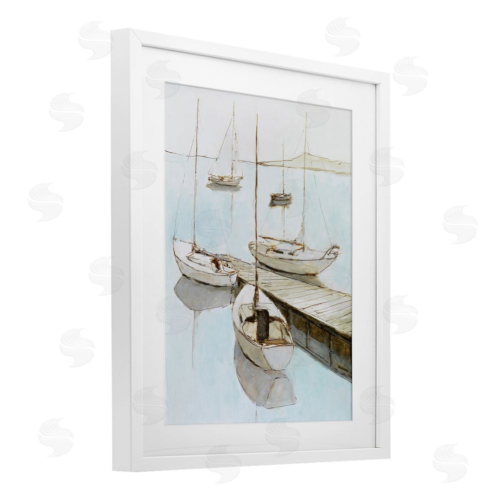 Sundance Graphics Docked Sails Coastal Scene White Framed Print Under Glass Wall Art