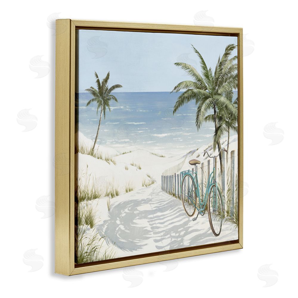 Sundance Graphics Beach Bike Coastal Scene Gold Floating Frame Canvas Wall Art Print