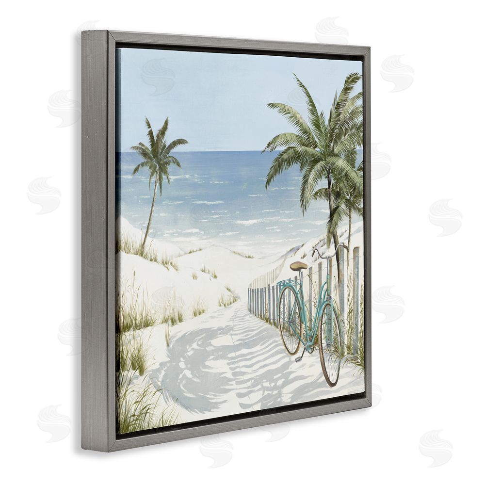 Sundance Graphics Beach Bike Coastal Scene Gray Floating Frame Canvas Wall Art Print