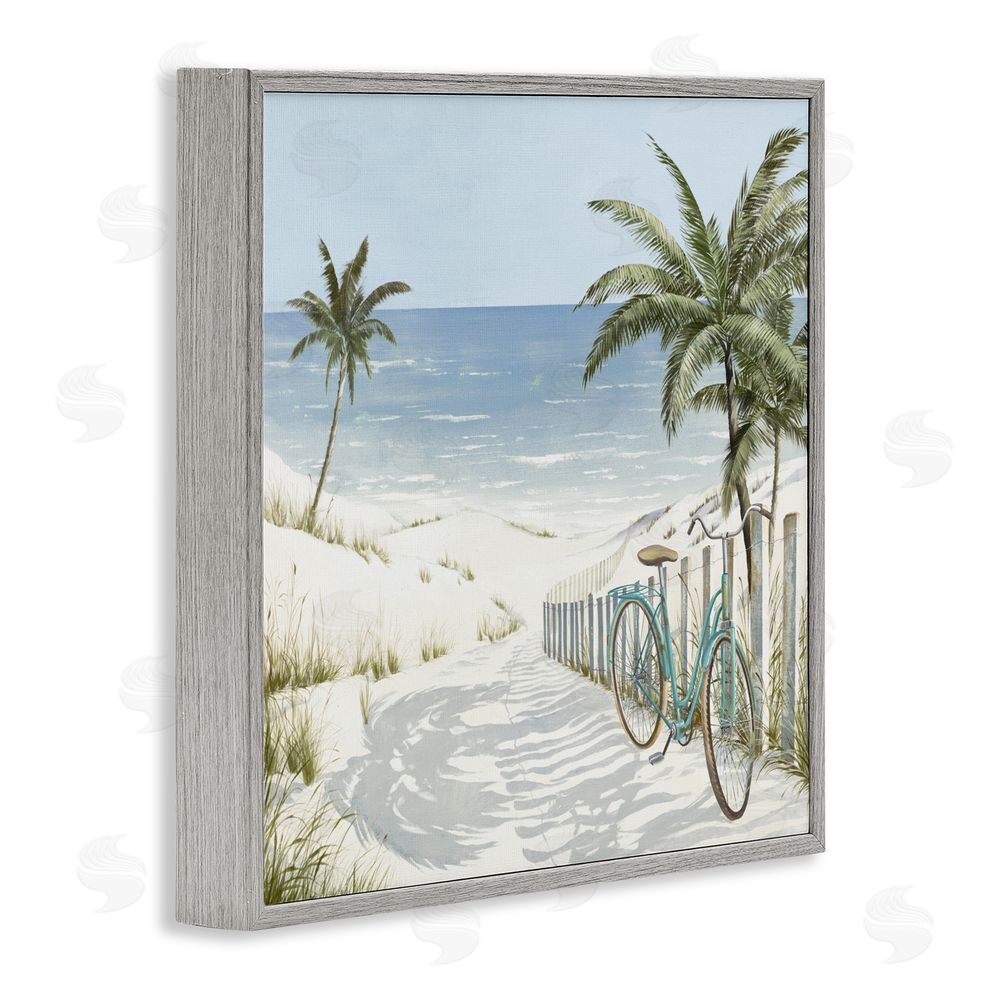Sundance Graphics Beach Bike Coastal Scene Gray Framed Giclee Wall Art Print
