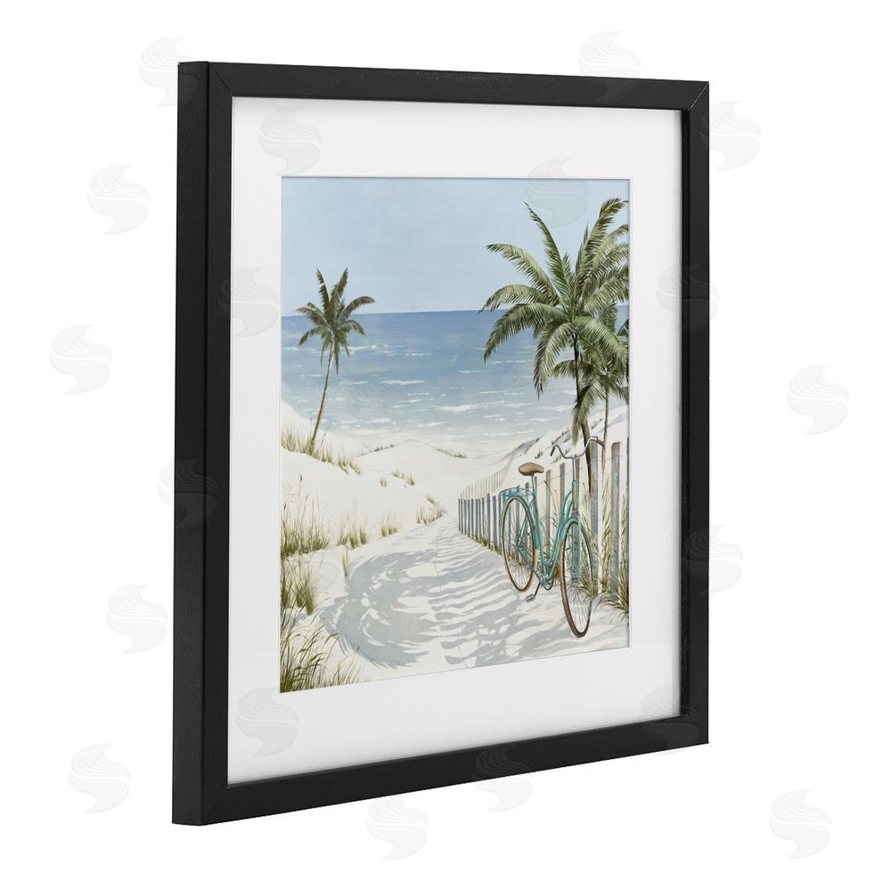 Sundance Graphics Beach Bike Coastal Scene Black Framed Print Under Glass Wall Art