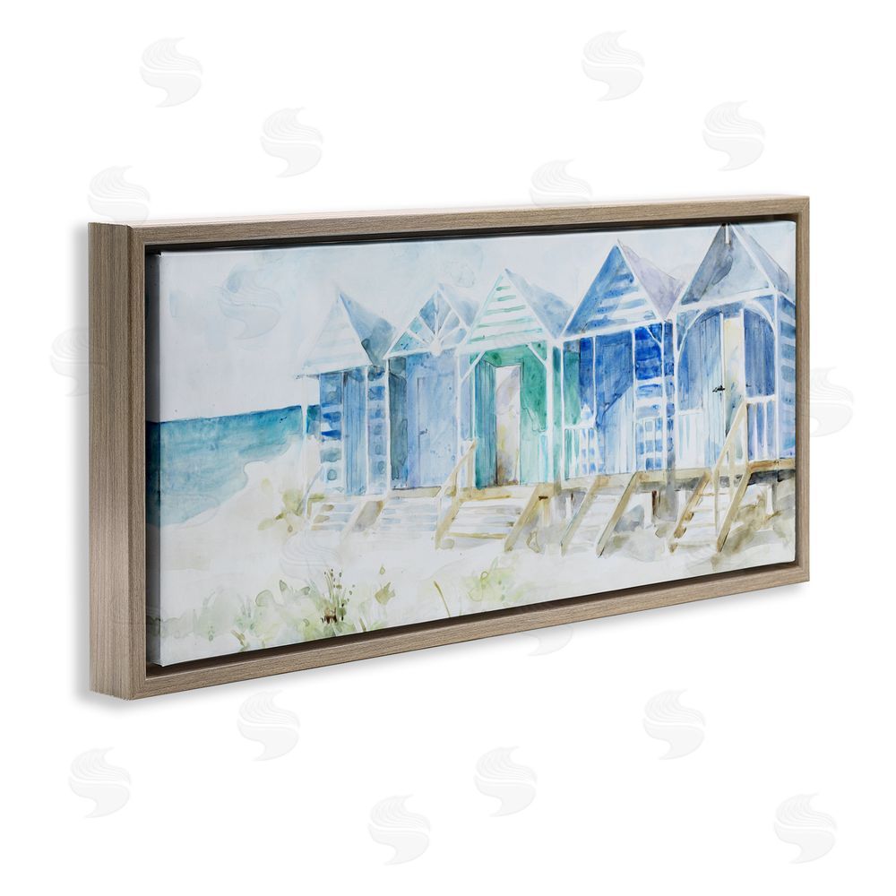 Sundance Graphics Beach Cabins in a Row Brown Floating Frame Canvas Wall Art Print