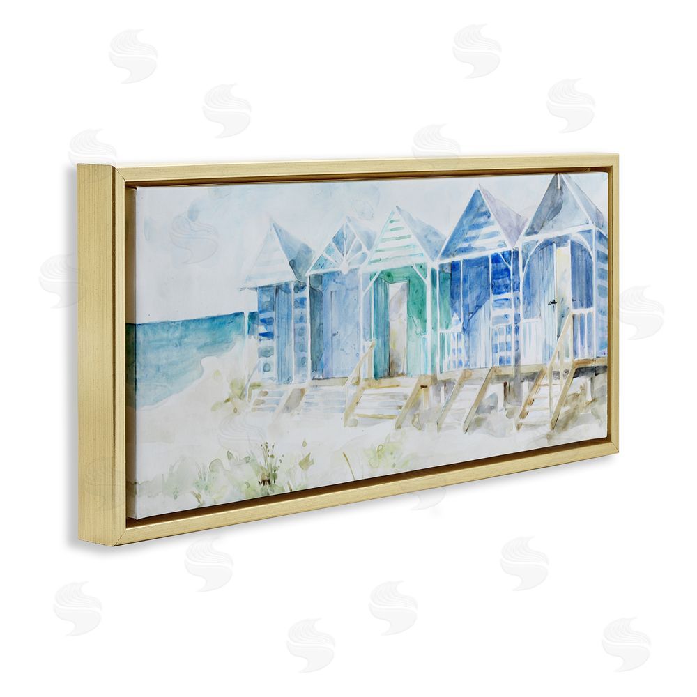 Sundance Graphics Beach Cabins in a Row Gold Floating Frame Canvas Wall Art Print