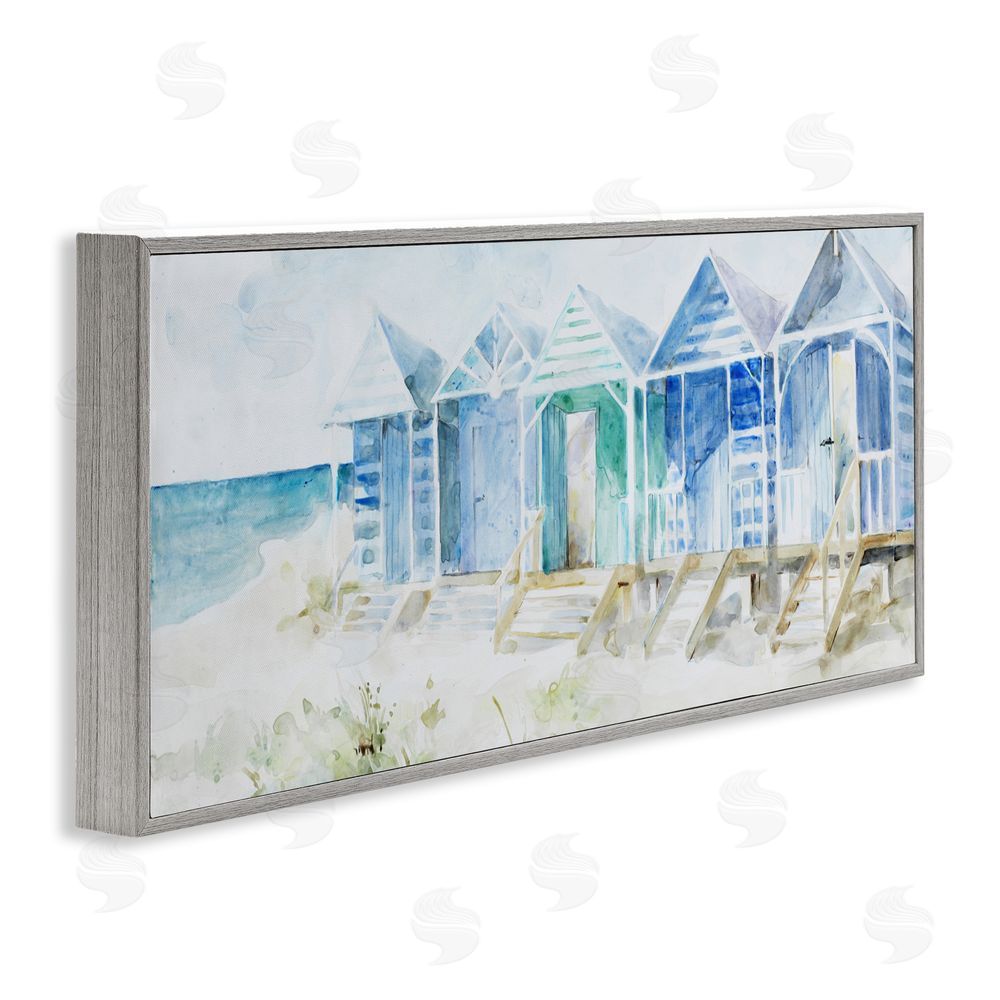 Sundance Graphics Beach Cabins in a Row Gray Framed Giclee Wall Art Print