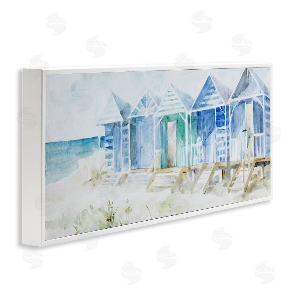 Sundance Graphics Beach Cabins in a Row White Framed Giclee Wall Art Print