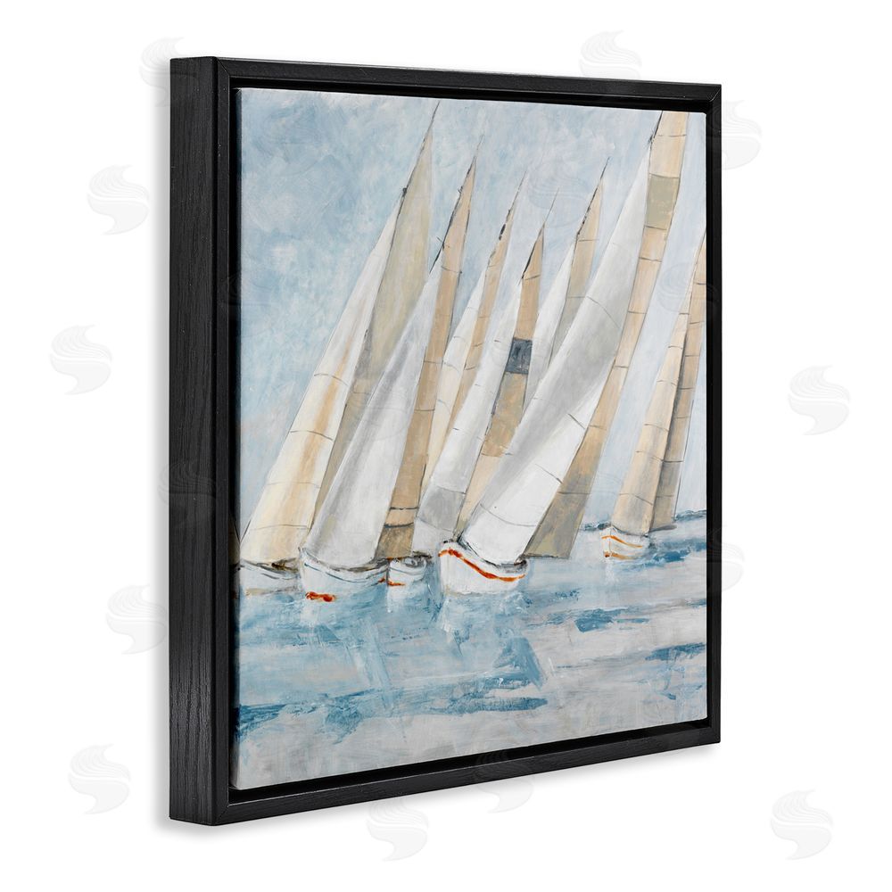 Sundance Graphics Sailboat Regatta Coastal Scene Black Floating Frame Canvas Wall Art Print