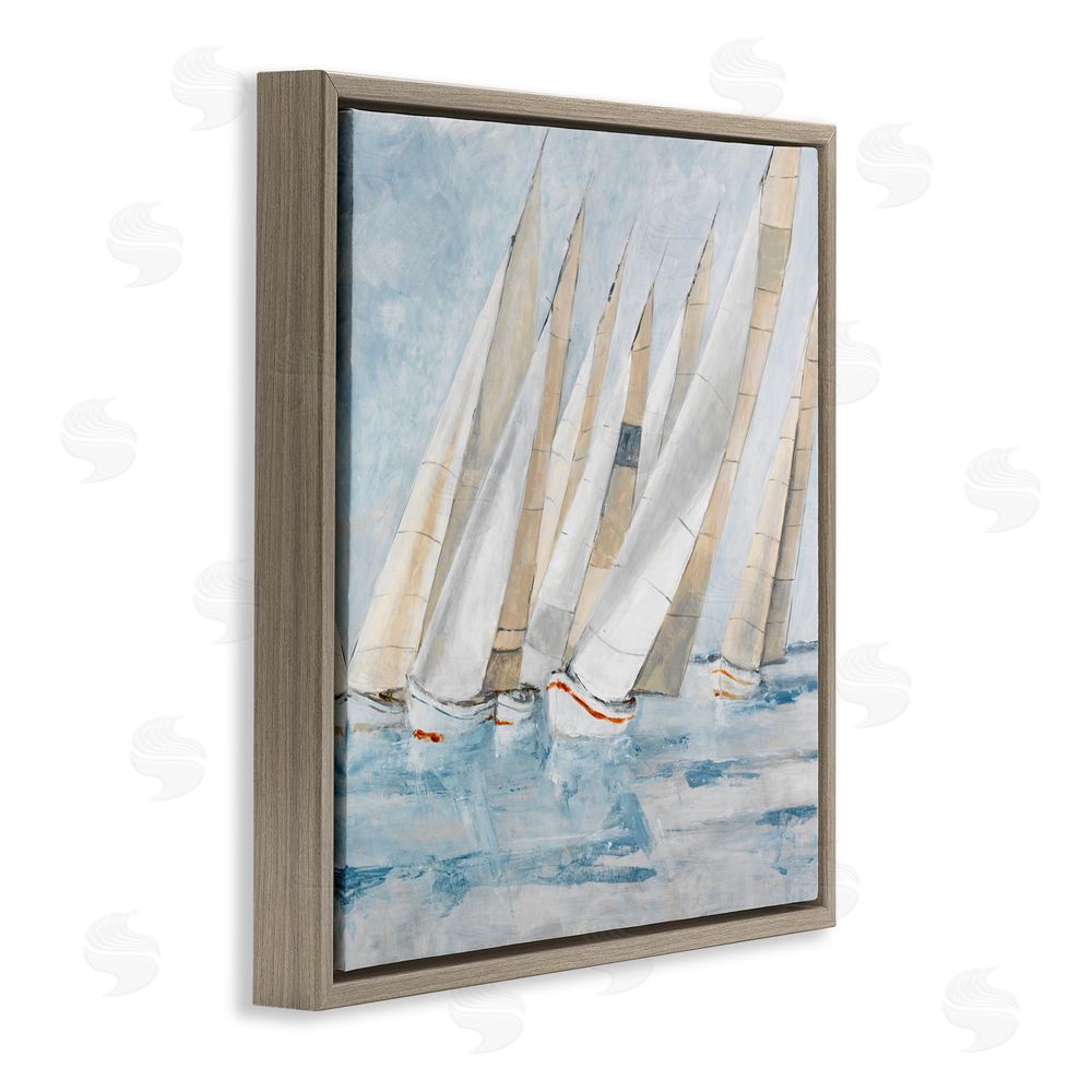 Sundance Graphics Sailboat Regatta Coastal Scene Brown Floating Frame Canvas Wall Art Print