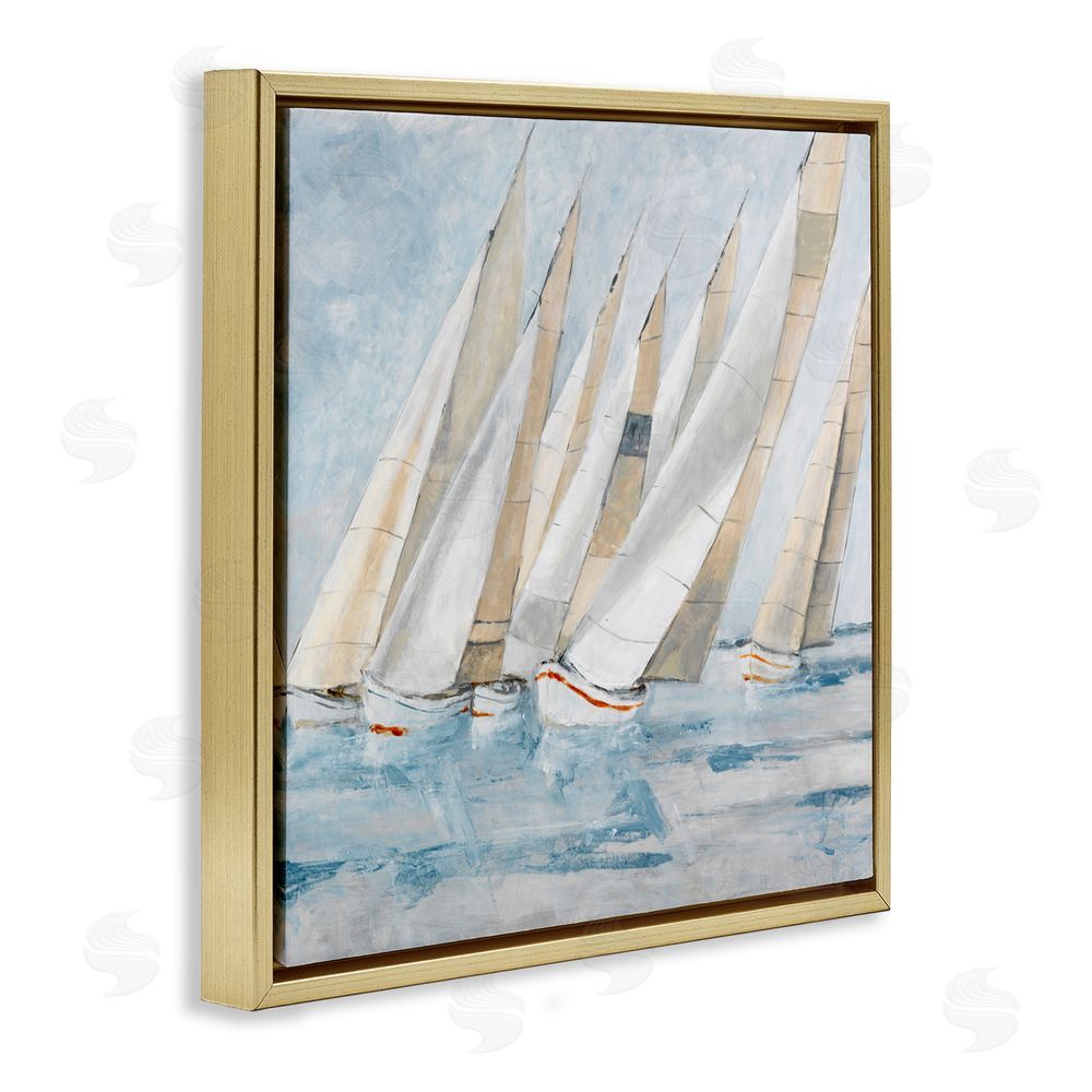 Sundance Graphics Sailboat Regatta Coastal Scene Gold Floating Frame Canvas Wall Art Print