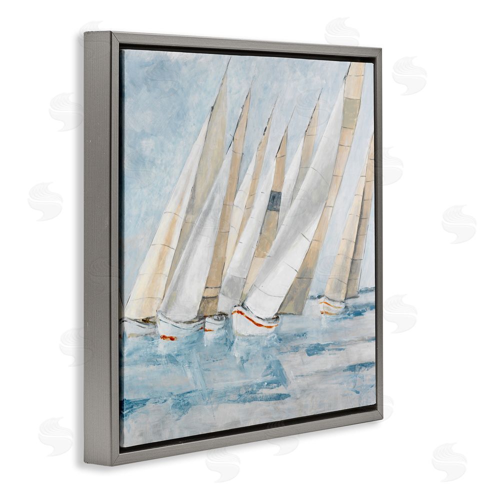 Sundance Graphics Sailboat Regatta Coastal Scene Gray Floating Frame Canvas Wall Art Print