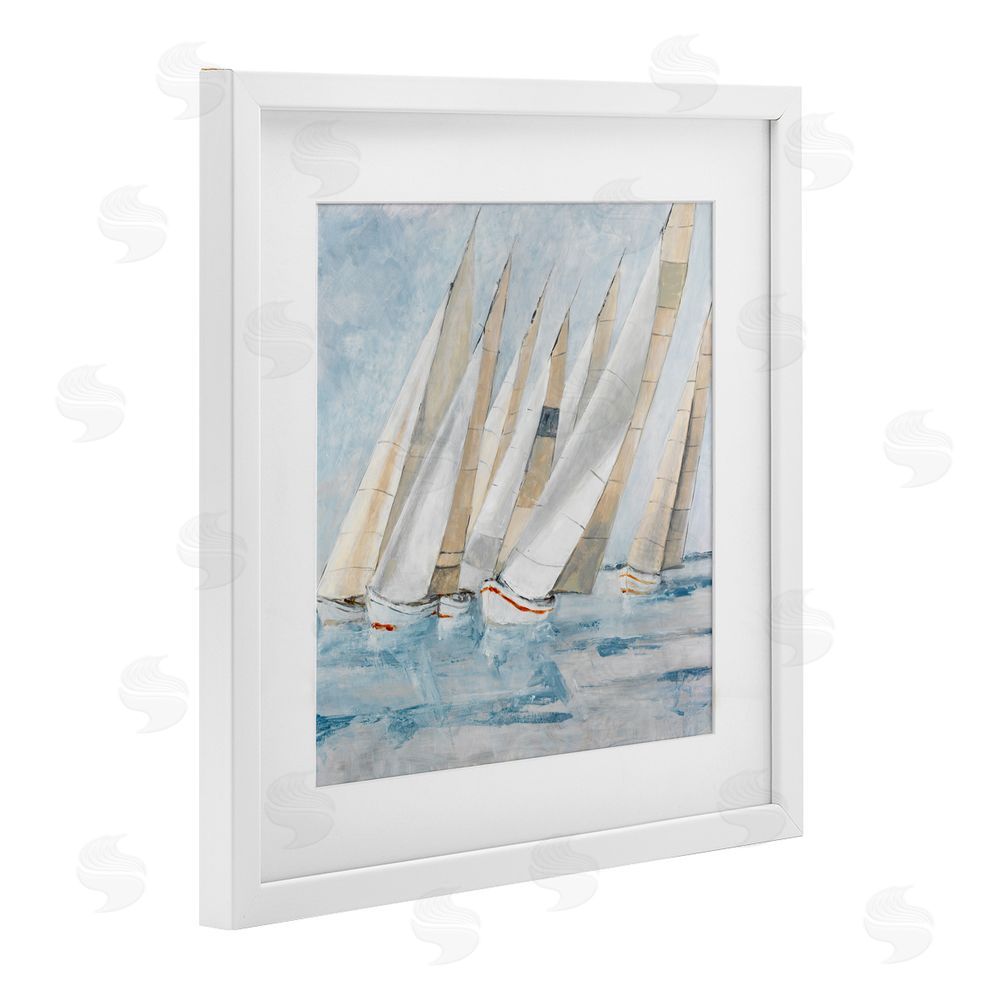 Sundance Graphics Sailboat Regatta Coastal Scene White Framed Print Under Glass Wall Art