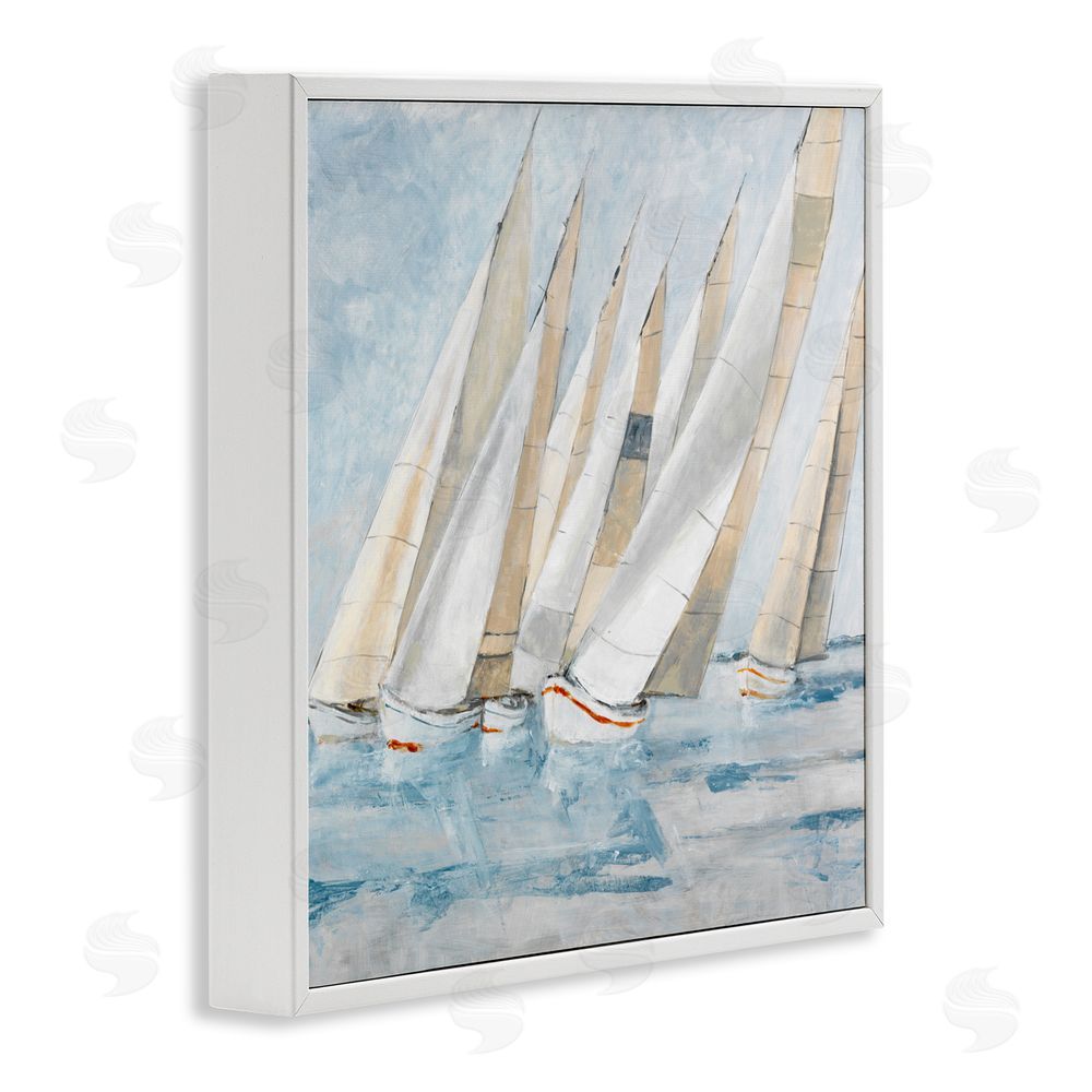 Sundance Graphics Sailboat Regatta Coastal Scene White Framed Giclee Wall Art Print