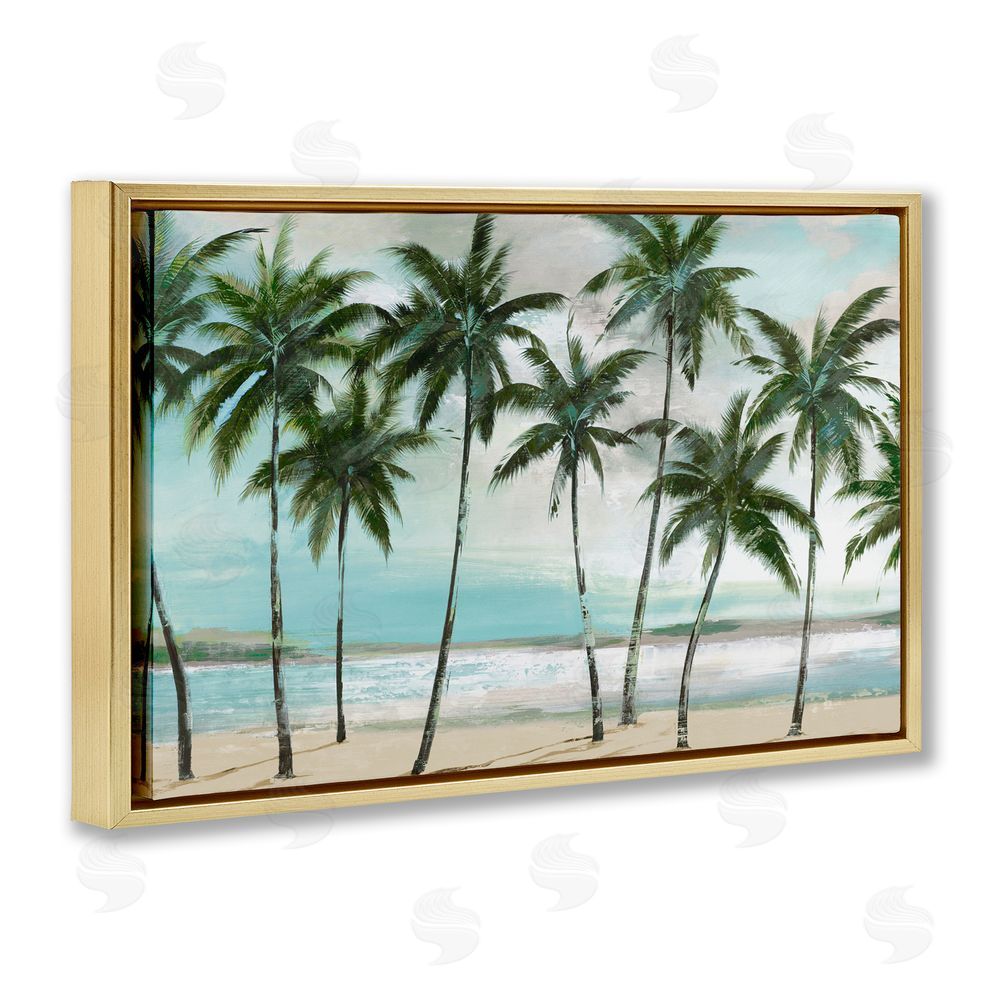 Sundance Graphics Palms in A Row Coastal Gold Floating Frame Canvas Wall Art Print