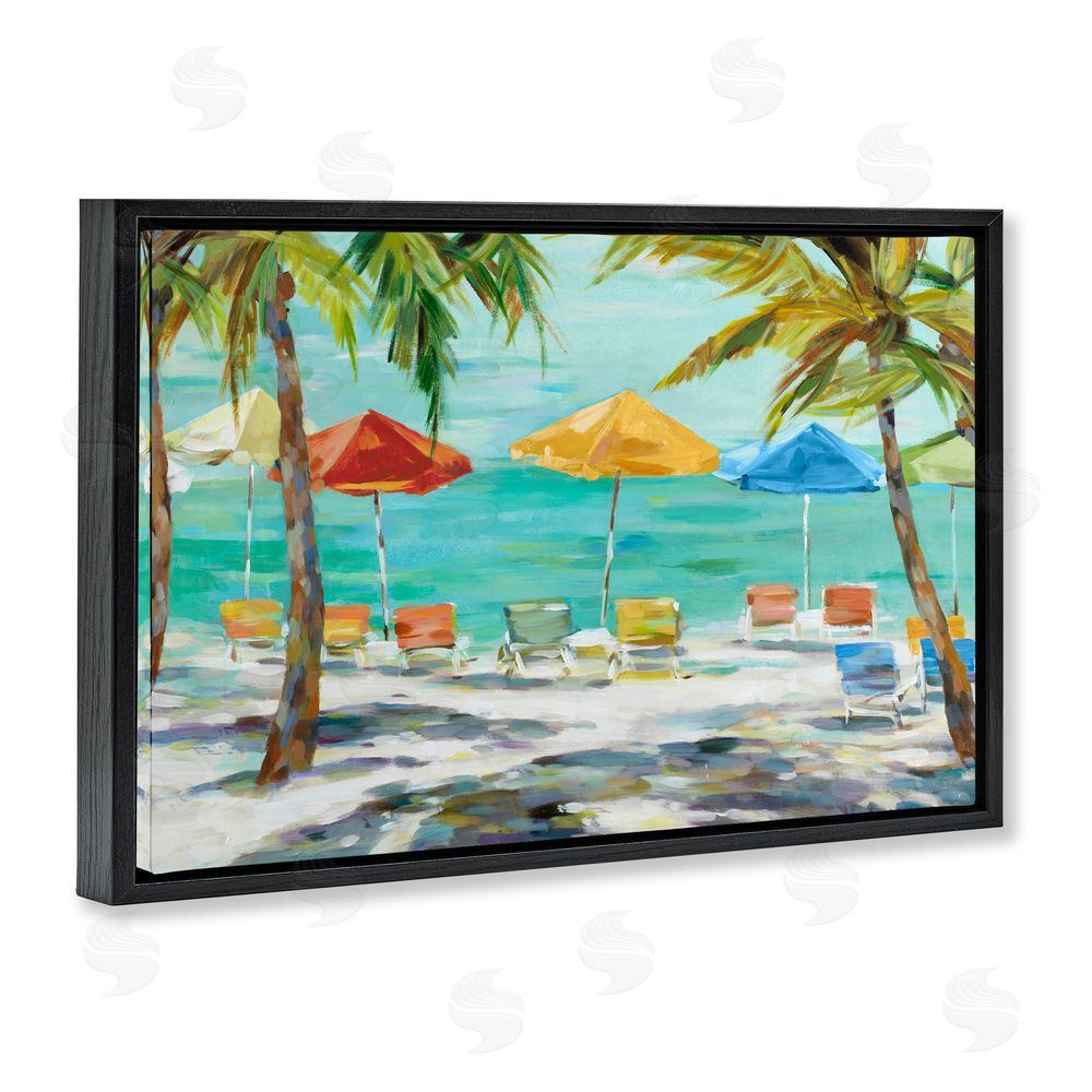 Sundance Graphics Umbrellas Under the Palms Black Floating Frame Canvas Wall Art Print