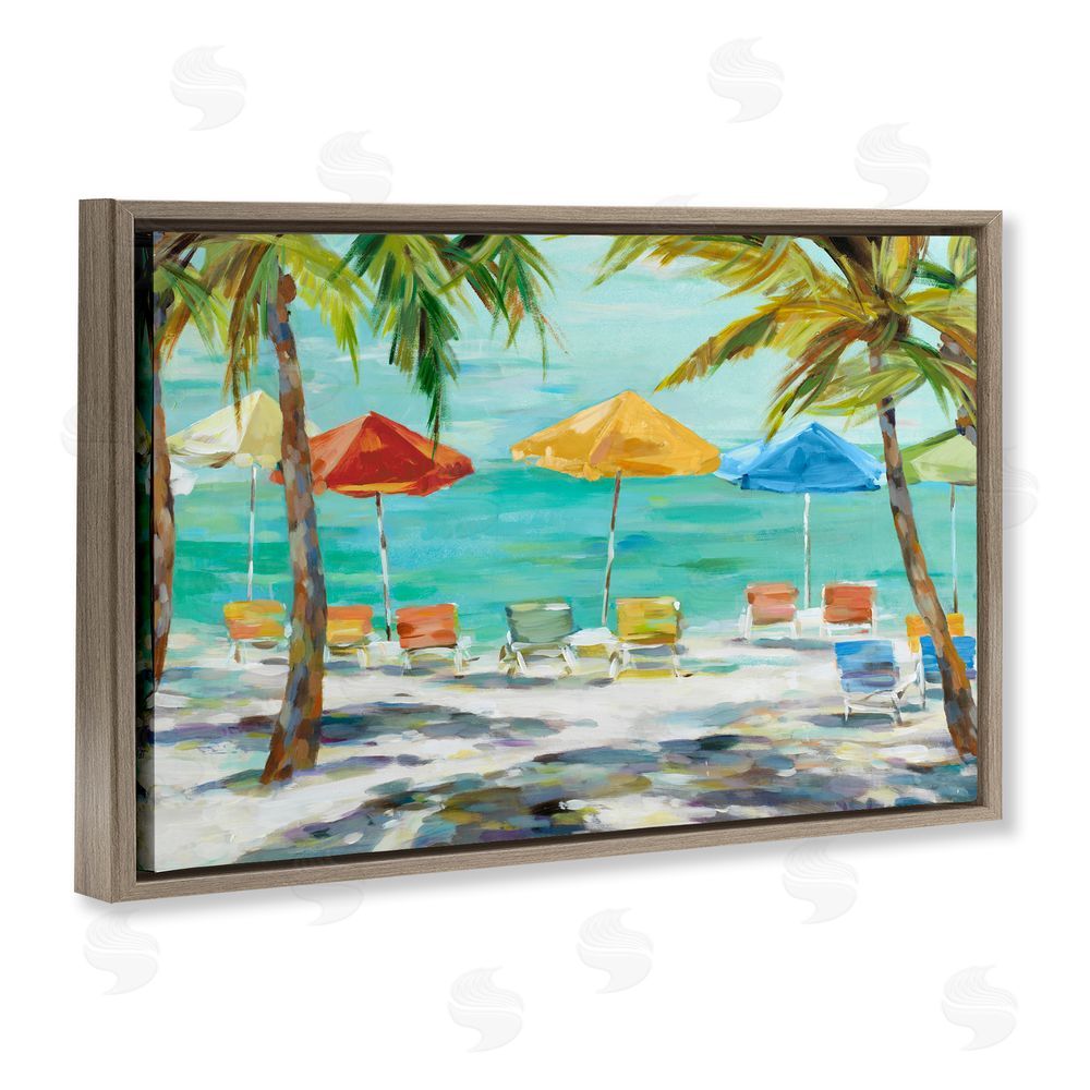 Sundance Graphics Umbrellas Under the Palms Brown Floating Frame Canvas Wall Art Print
