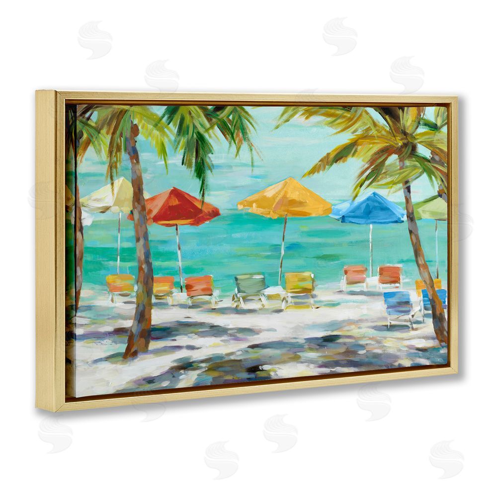 Sundance Graphics Umbrellas Under the Palms Gold Floating Frame Canvas Wall Art Print