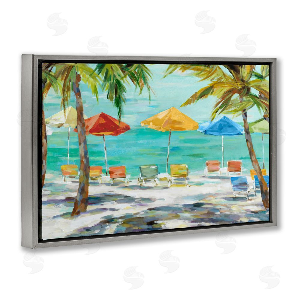 Sundance Graphics Umbrellas Under the Palms Gray Floating Frame Canvas Wall Art Print