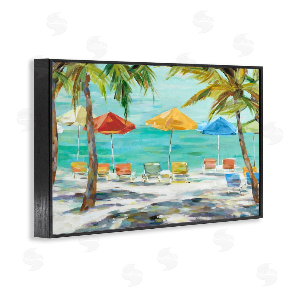 Sundance Graphics Umbrellas Under the Palms Black Framed Giclee Wall Art Print