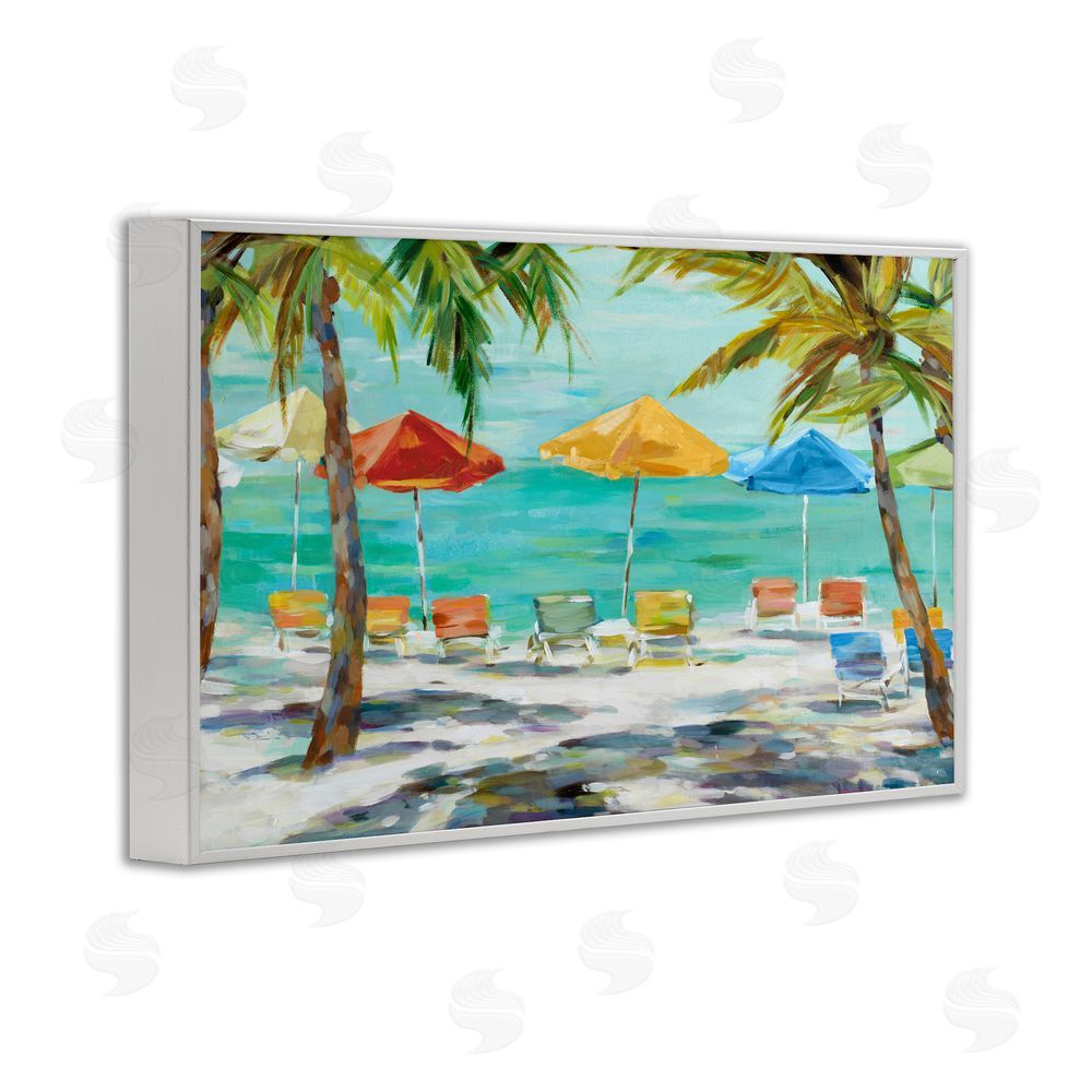 Sundance Graphics Umbrellas Under the Palms White Framed Giclee Wall Art Print