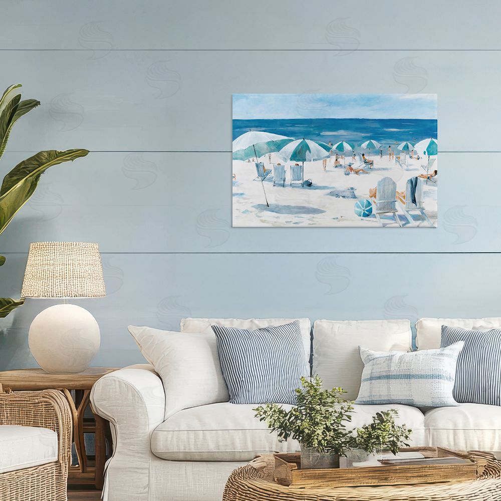 Sundance Graphics Umbrella Beach Coastal Scene Canvas Wall Art Print in Room