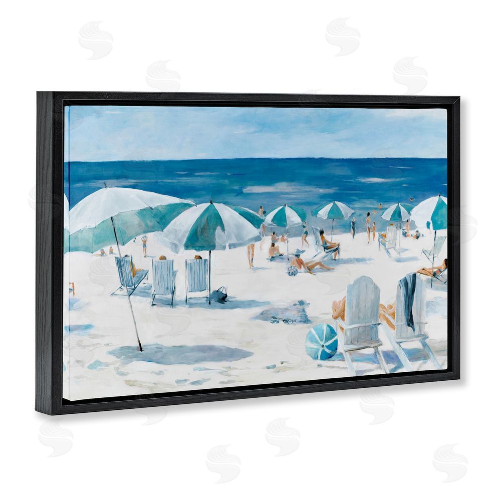 Sundance Graphics Umbrella Beach Coastal Scene Black Floating Frame Canvas Wall Art Print