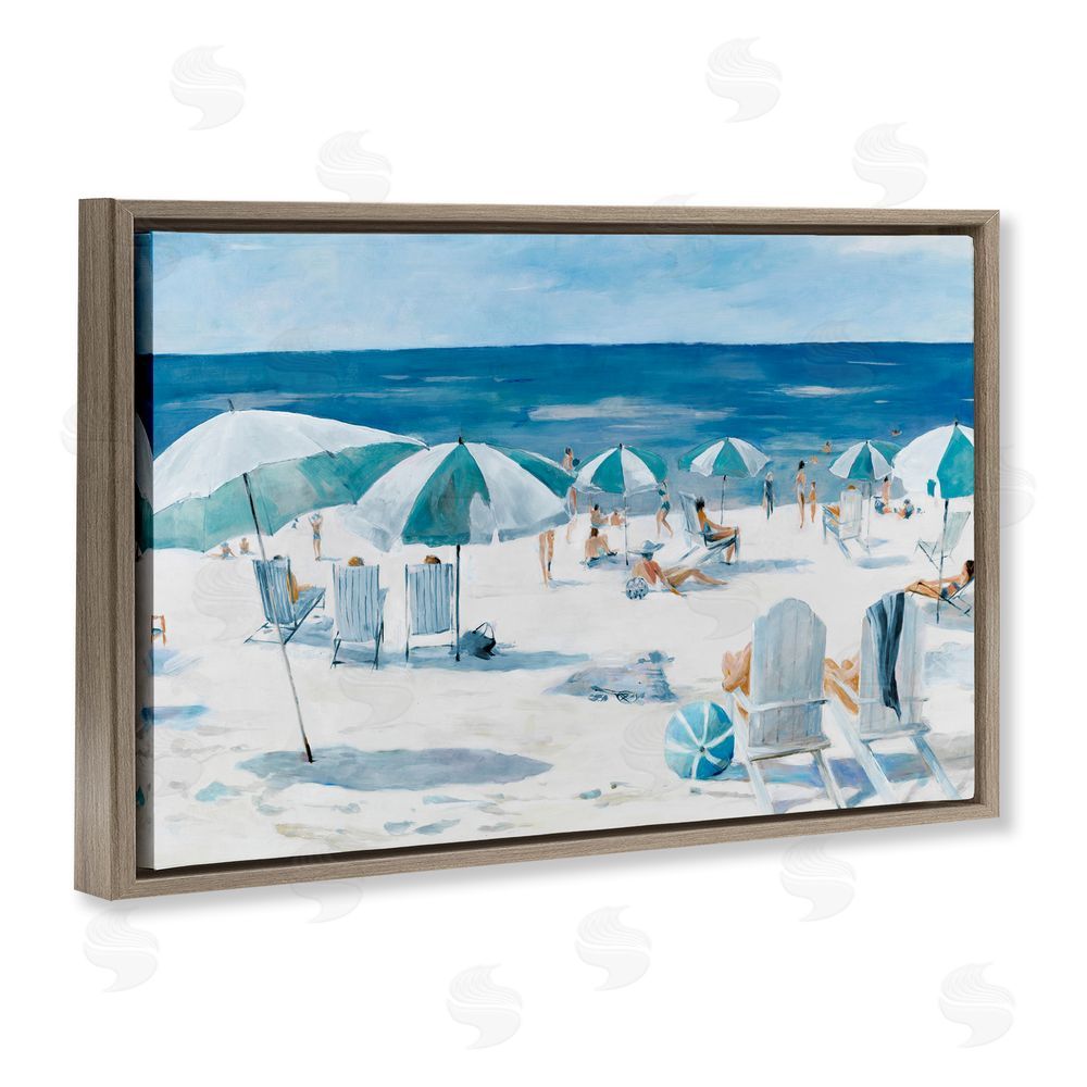 Sundance Graphics Umbrella Beach Coastal Scene Brown Floating Frame Canvas Wall Art Print