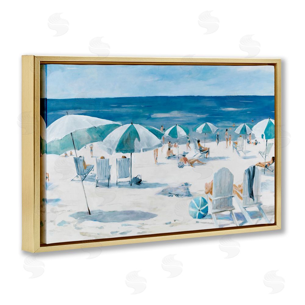 Sundance Graphics Umbrella Beach Coastal Scene Gold Floating Frame Canvas Wall Art Print
