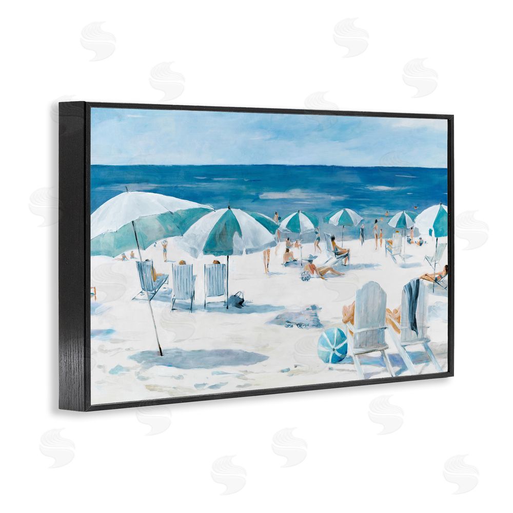 Sundance Graphics Umbrella Beach Coastal Scene Black Framed Giclee Wall Art Print