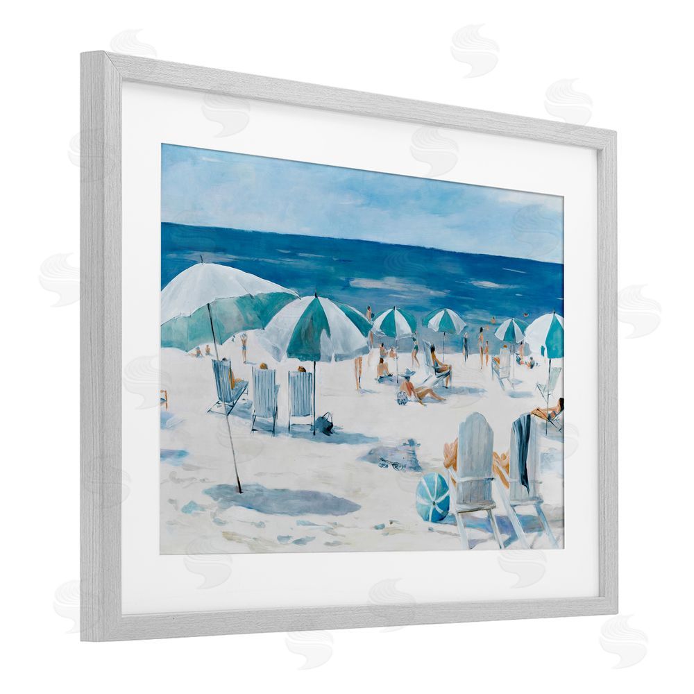 Sundance Graphics Umbrella Beach Coastal Scene Gray Framed Print Under Glass Wall Art