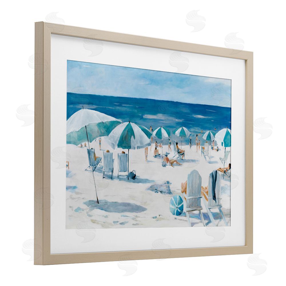 Sundance Graphics Umbrella Beach Coastal Scene Birch Framed Print Under Glass Wall Art