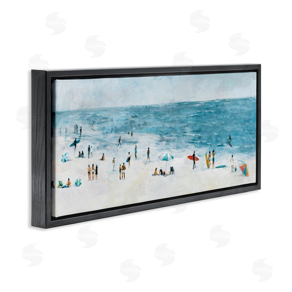 Sundance Graphics Busy Beach Coastal Scene Black Floating Frame Canvas Wall Art Print