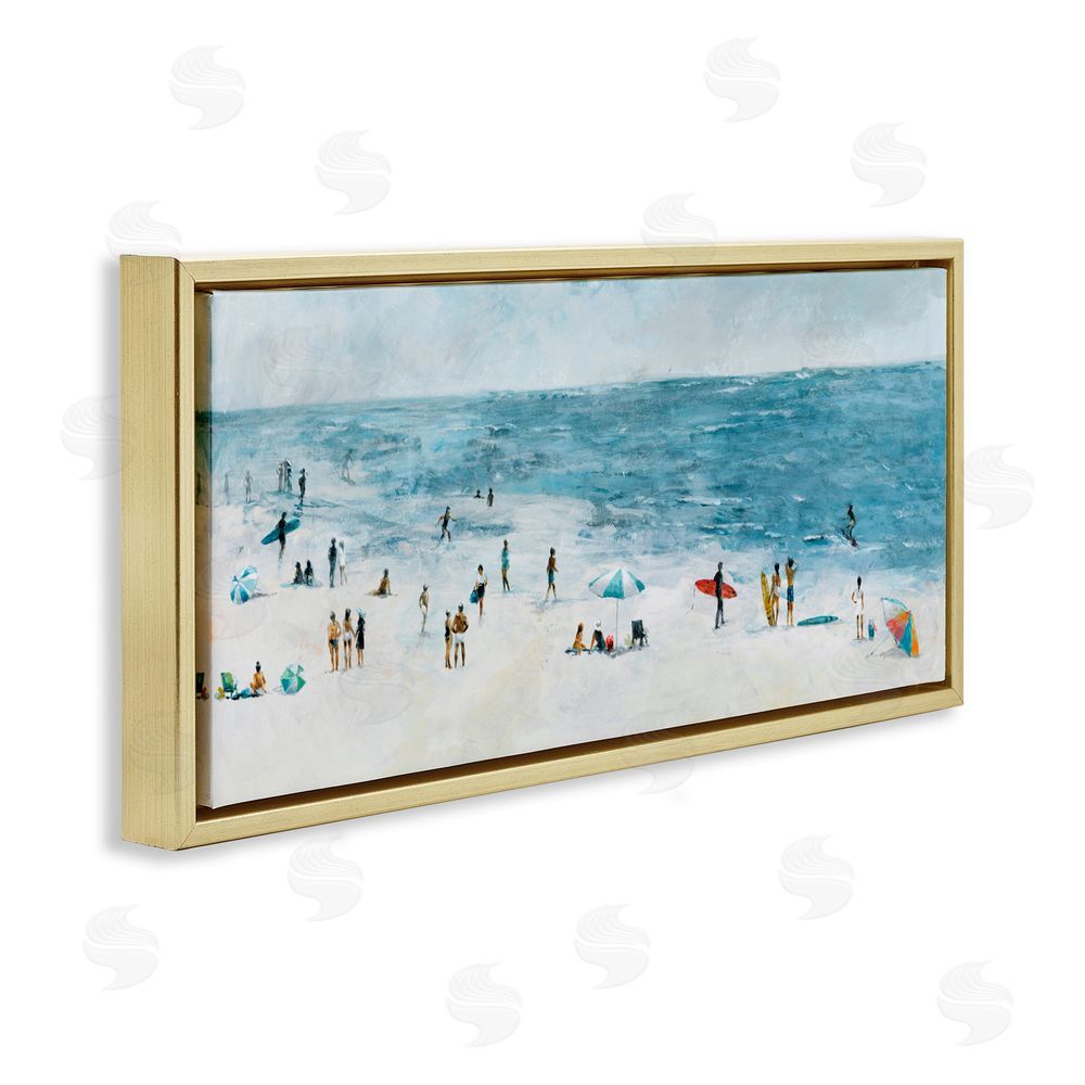 Sundance Graphics Busy Beach Coastal Scene Gold Floating Frame Canvas Wall Art Print