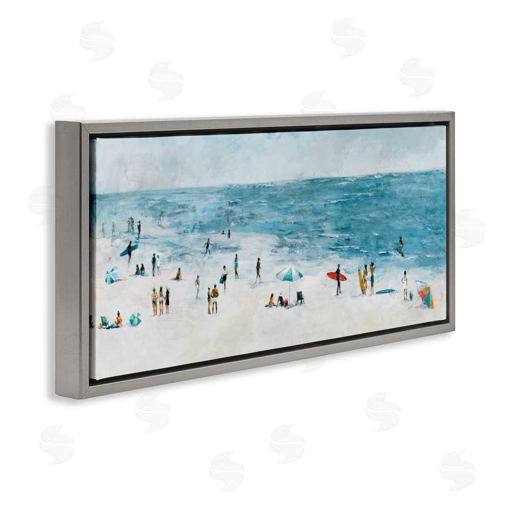 Sundance Graphics Busy Beach Coastal Scene Gray Floating Frame Canvas Wall Art Print