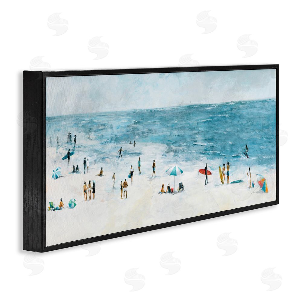 Sundance Graphics Busy Beach Coastal Scene Black Framed Giclee Wall Art Print