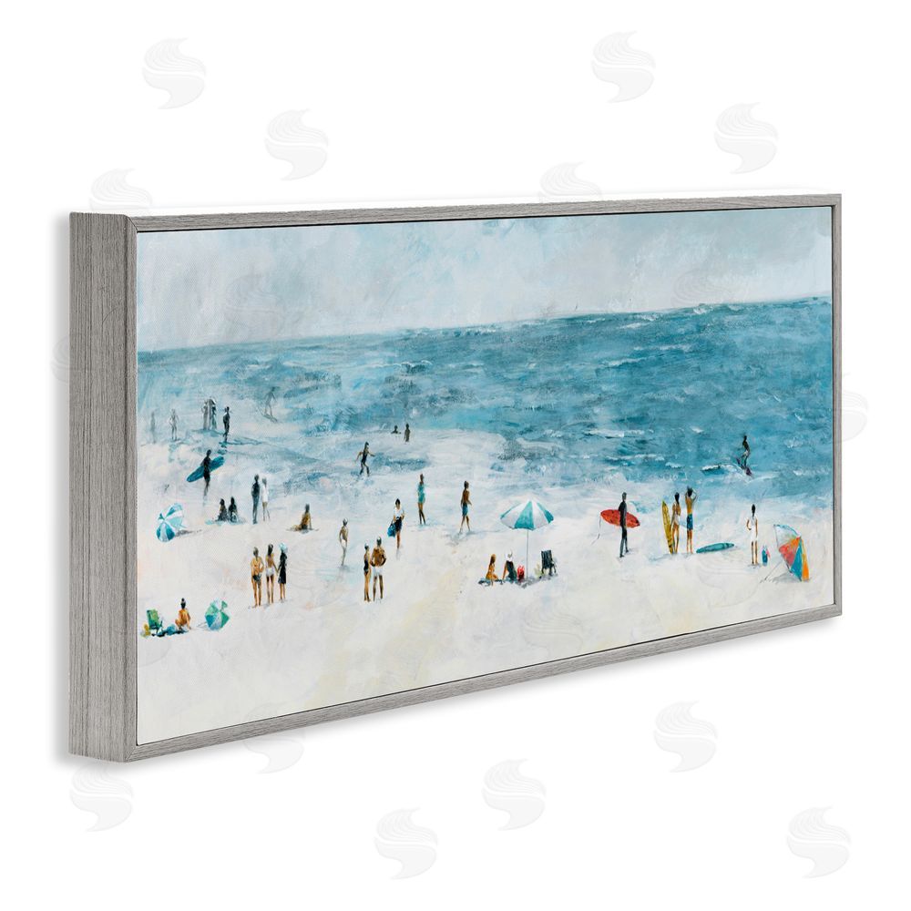 Sundance Graphics Busy Beach Coastal Scene Gray Framed Giclee Wall Art Print