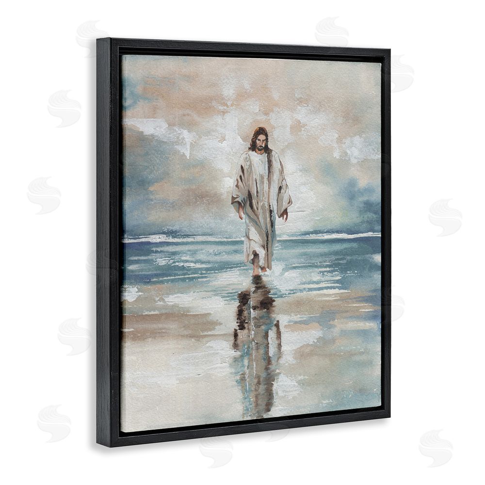 Sundance Graphics Jesus on Water Black Floating Frame Canvas Wall Art Print