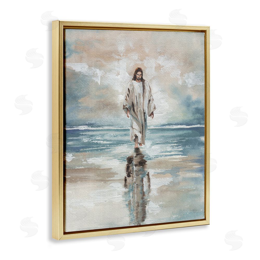 Sundance Graphics Jesus on Water Gold Floating Frame Canvas Wall Art Print