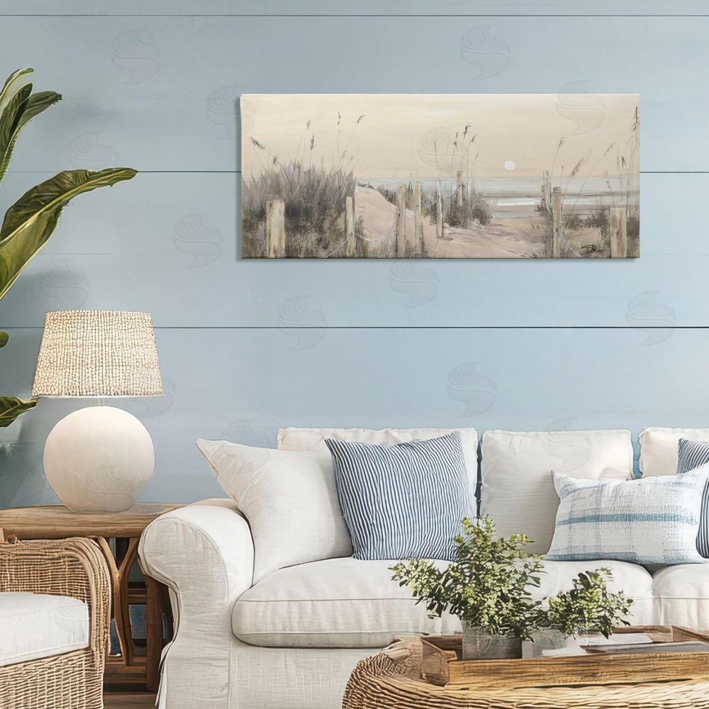 Sundance Graphics White Moon Over Ocean Canvas Wall Art Print in Room