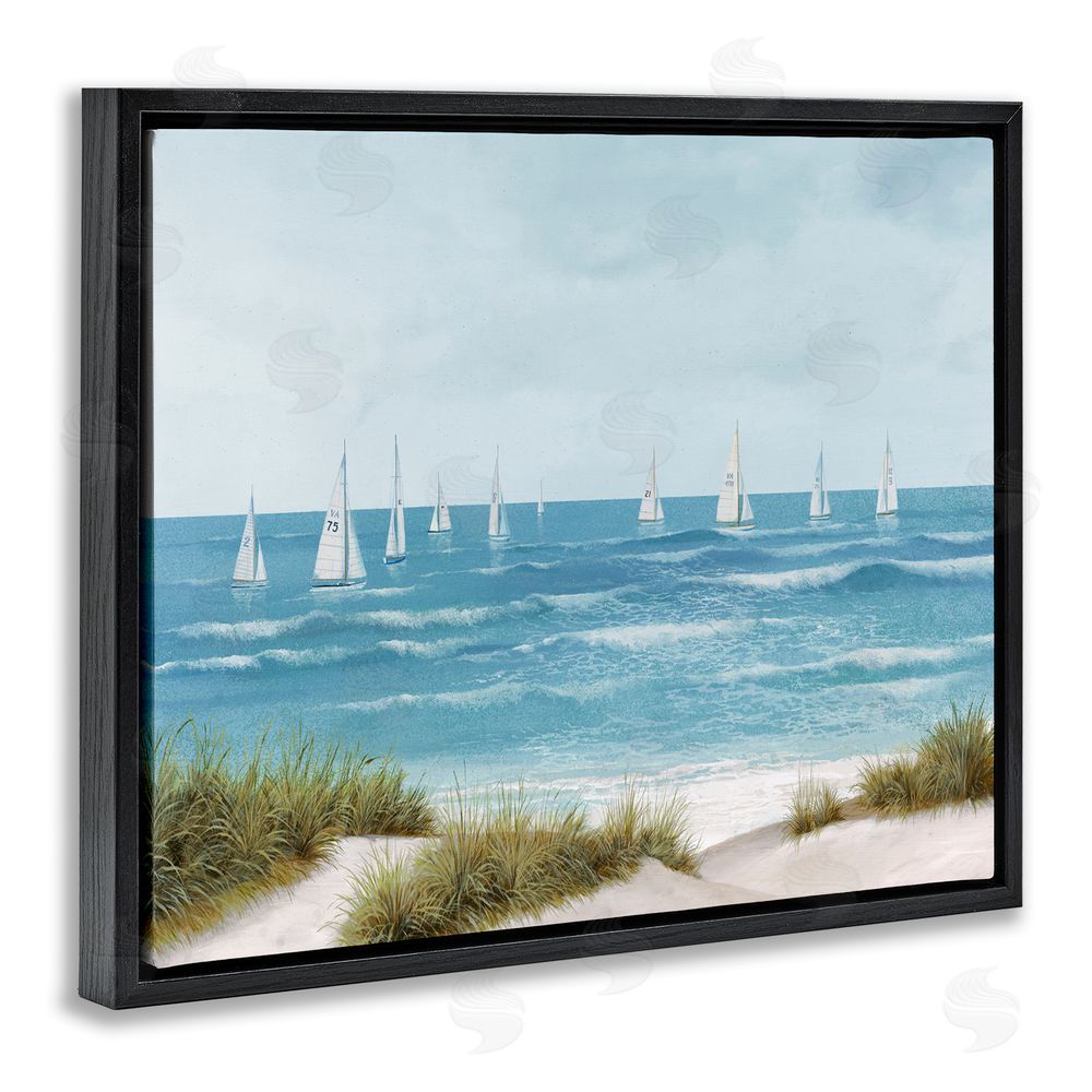 Sundance Graphics Sail Away Seaside Boats Black Floating Frame Canvas Wall Art Print