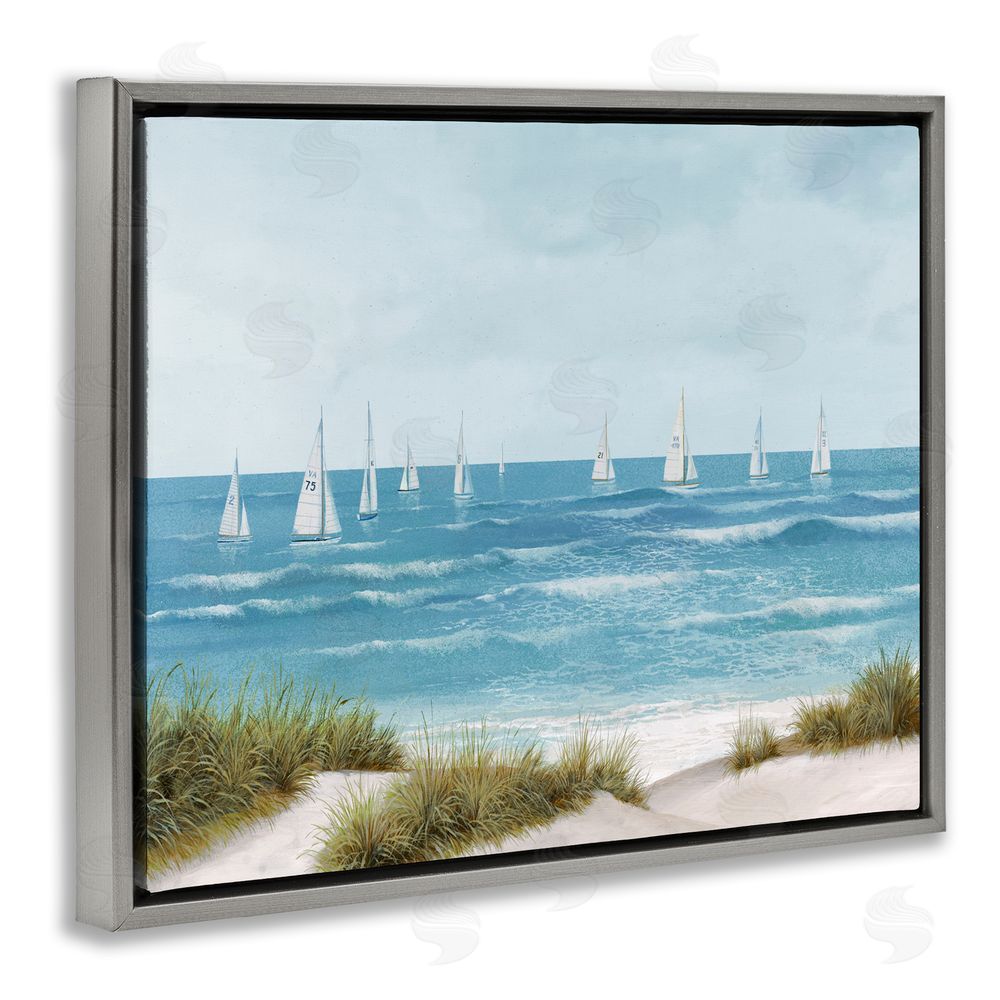 Sundance Graphics Sail Away Seaside Boats Gray Floating Frame Canvas Wall Art Print
