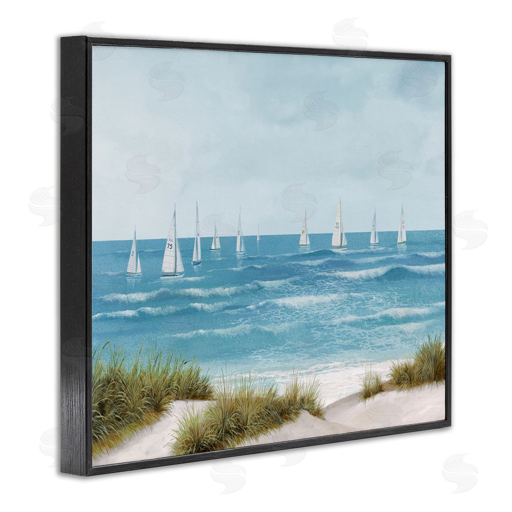 Sundance Graphics Sail Away Seaside Boats Black Framed Giclee Wall Art Print