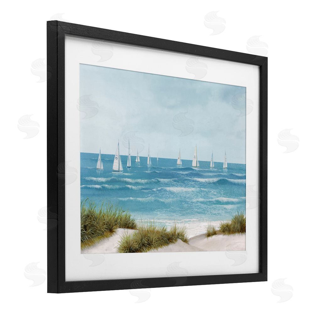 Sundance Graphics Sail Away Seaside Boats Black Framed Print Under Glass Wall Art