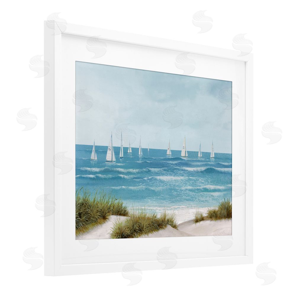 Sundance Graphics Sail Away Seaside Boats White Framed Print Under Glass Wall Art