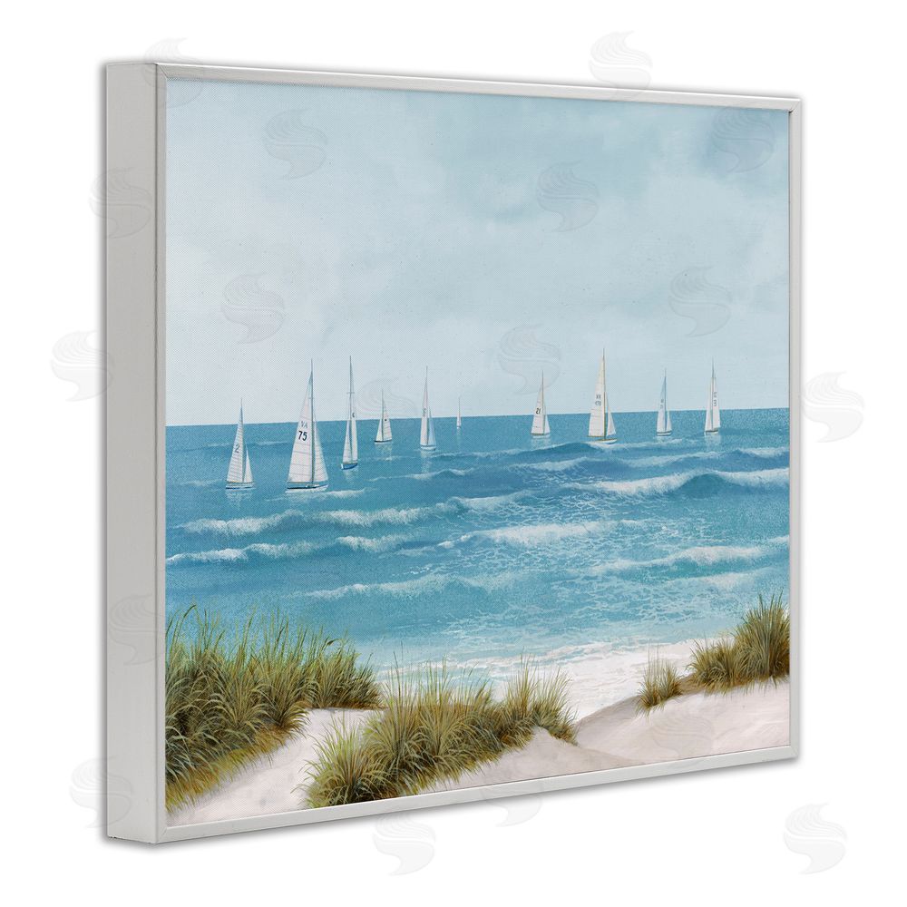 Sundance Graphics Sail Away Seaside Boats White Framed Giclee Wall Art Print