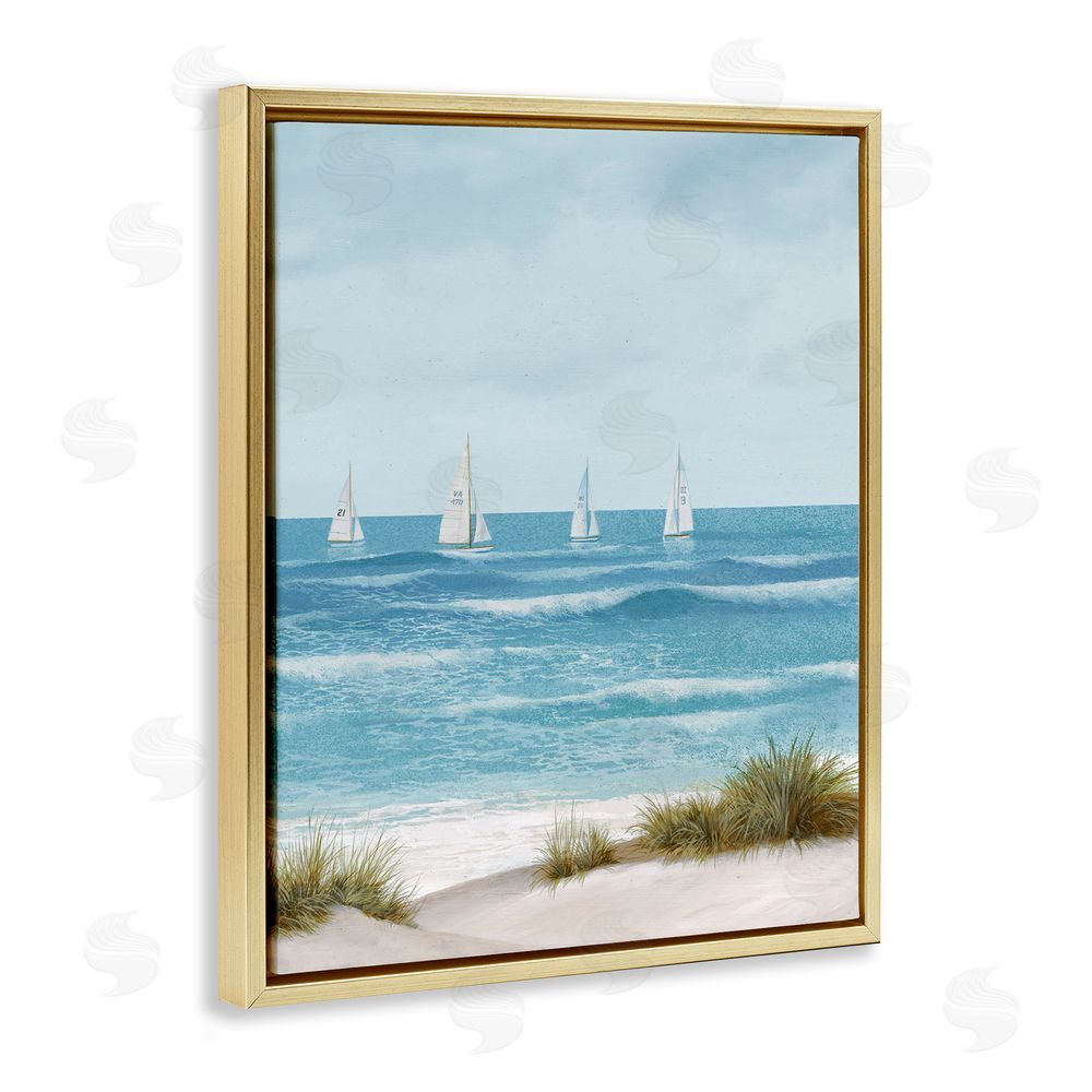 Sundance Graphics Boats Sailing Away Gold Floating Frame Canvas Wall Art Print