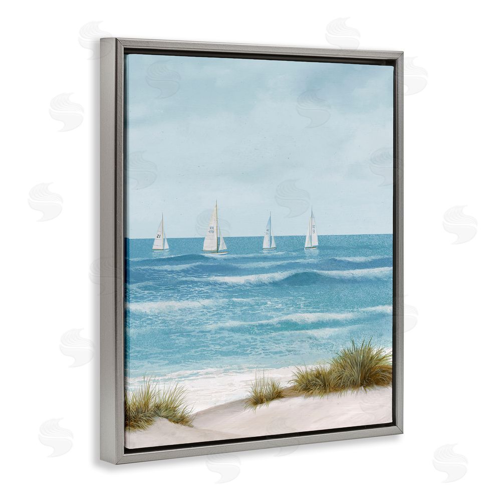 Sundance Graphics Boats Sailing Away Gray Floating Frame Canvas Wall Art Print