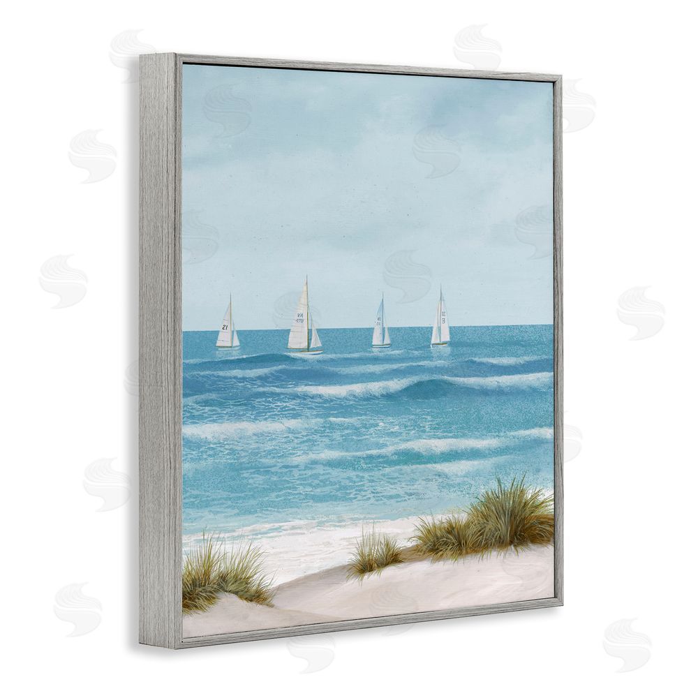 Sundance Graphics Boats Sailing Away Gray Framed Giclee Wall Art Print